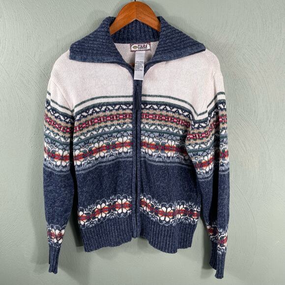 Tiara International Women's Large Full Zip Cardigan Sweater Fair Isle Blue - Picture 8 of 9